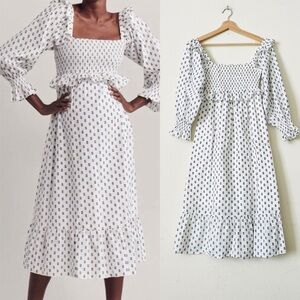 Frances Hart XS Maxine Maternity smocked midi dress in white
